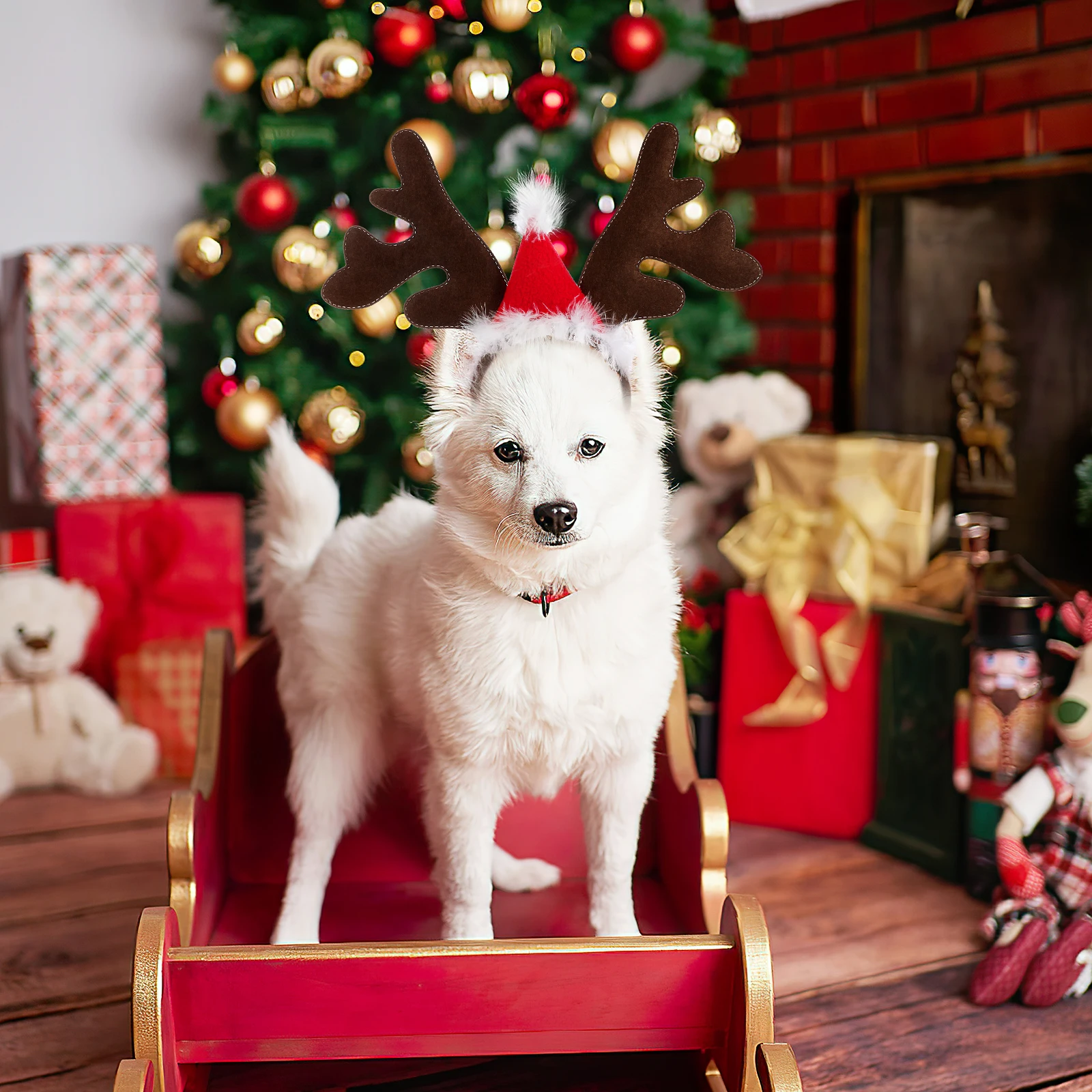 

1pc Adorable Antlers Hoop Pet Fashion Headdress Hairwear For Christmas Party Photography Prop Red Pet Headband Coffee