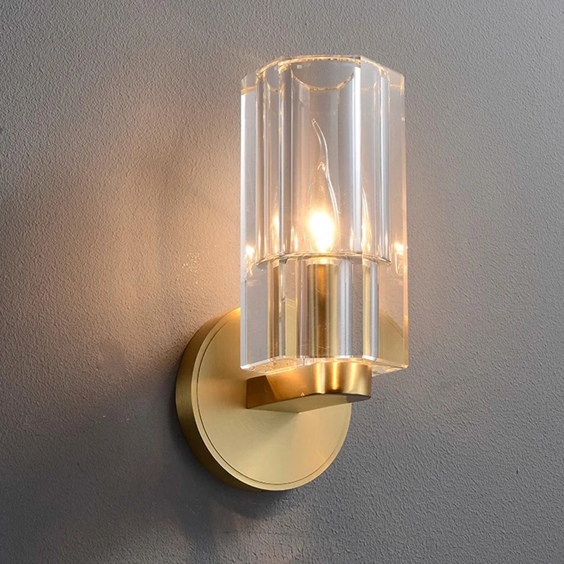 ما بعد الحداثة الفاخرة 2025 سميكة كريستال الجدار مصباح البرونزية الأسود النحاس الشمعدان الإضاءة السرير الممر الديكور تركيب المصابيح