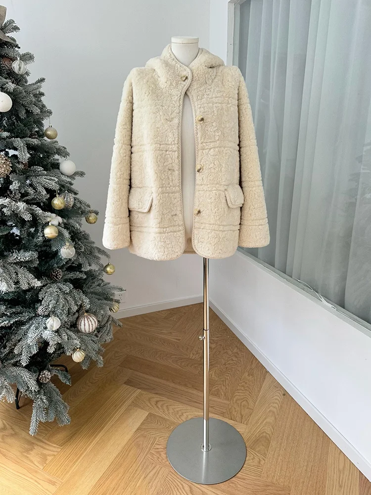 Thiened blanc agneau fourrure Jaet femmes hiver nouveau Sle intégré cuir et fourrure chaleur vêtements d'extérieur coréen Sle coupe ample