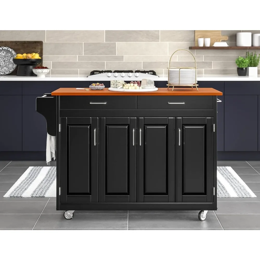 Create-a-Cart Black 4 Door Cabinet Kitchen Cart with Oak Top by Home Styles - Stylish and Functional Kitchen Storage Solution