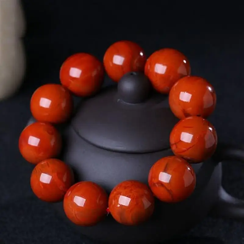 

Natural Sichuan Material Liangshan South Red Bracelet Men's and Women's Single Circle Full of Meat Persimmon Red Agate Rosary Br