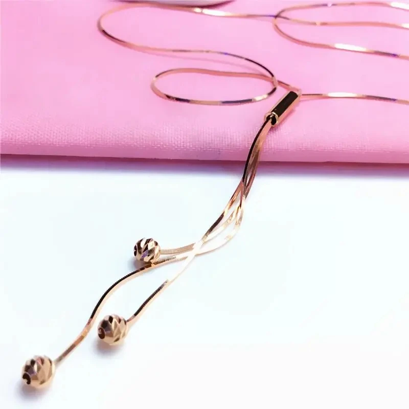 585 purple gold plated 14k rose gold soft chain long tassel neckalce for woman simple charm fashion party jewelry gift