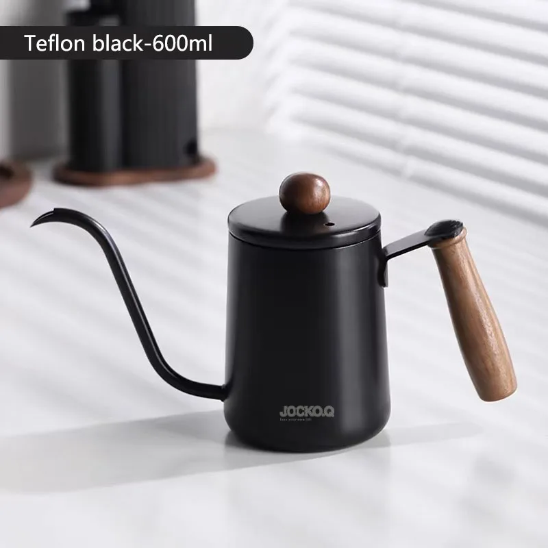 

350ml/600ml solid wood handle handmade long mouthed coffee pot, stable water outlet, stainless steel portable camping coffee pot