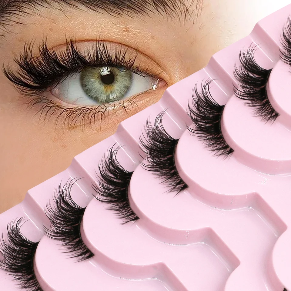 Pestañas de media pestaña Lasvirey, naturales de ojo de gato, esponjosas, tallo transparente, suaves y ligeras, 3D de visón sintético, maquillaje 2