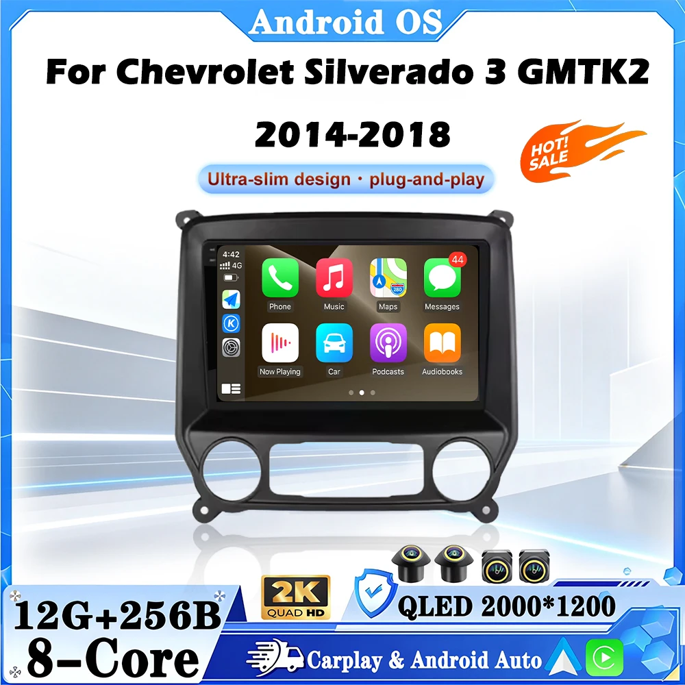 Android 16 Auto Car Radio Multimedia Video Player CarPlay For Chevrolet Silverado 3 GMTK2 2014-2018 GPS tools