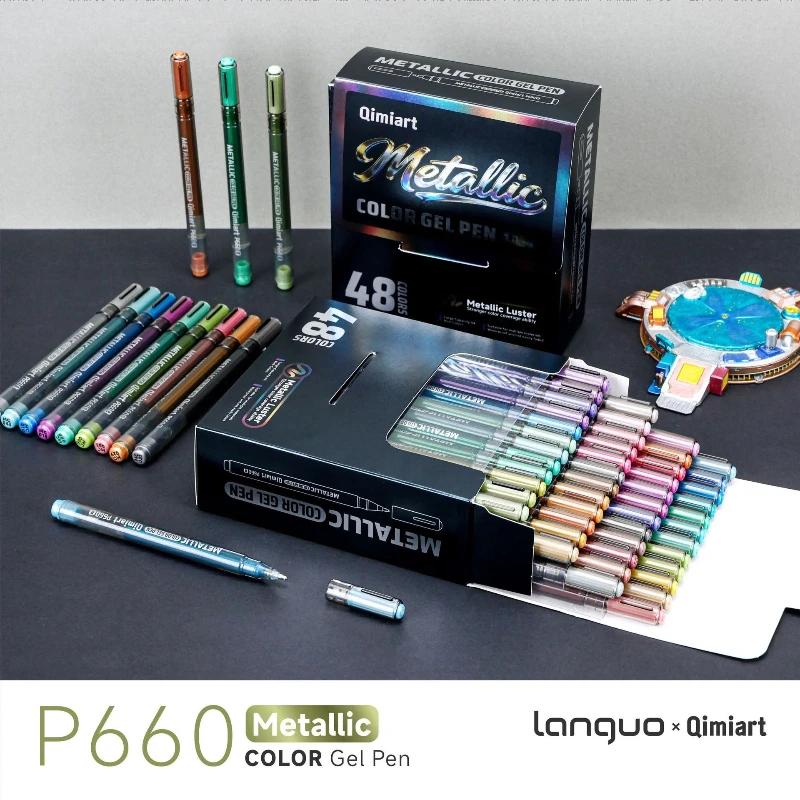 

LANGUO 48 Metal Colors Gel Pens No Bleed Overlay Soft Tip Dual/Single Tip Direct Liquild Markers Stationery School Art Supplies