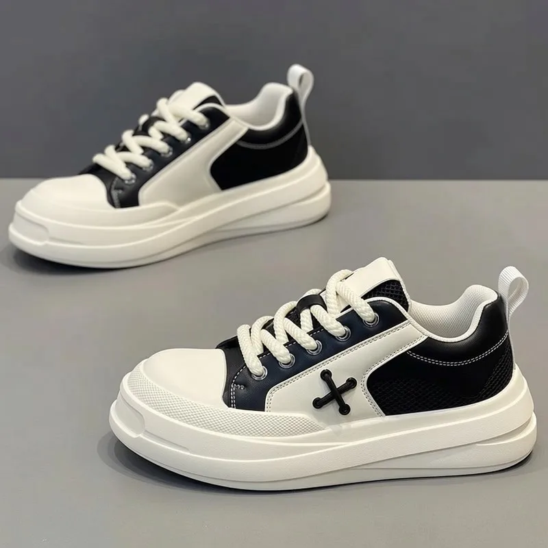 

Men's Casual Sports Shoes Spring Trend Waterproof Non-Slip Thick Bottom Heightening White Shoes Leather Leisure All-Match Fla...