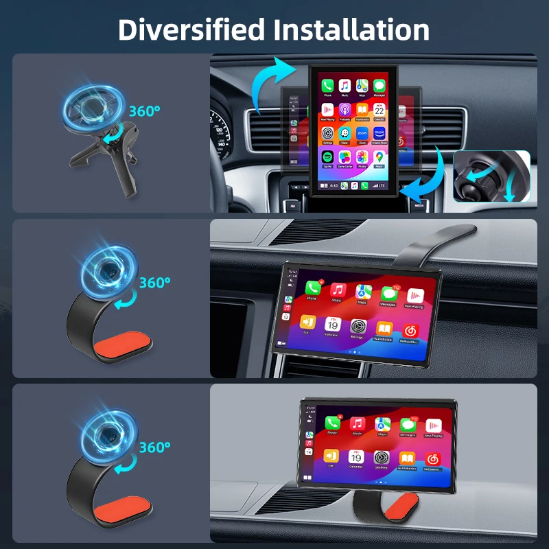 Junsun 7 بوصة عالمية قابلة للتدوير شاشة لمس محمولة لاسلكية Carplay لأجهزة Apple Android Auto Backup Camera Bluetooth GPS AUX #2