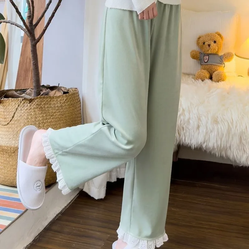 Solid Pajama Pants for Women Warm Spring Autumn Clothing Girls Comfortable Outwear Young Students College Chic Korean Style New