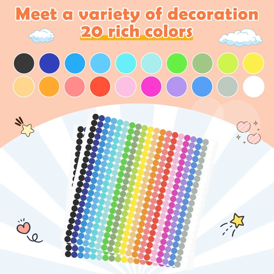 6720 Dot Stickers Round Color Coded Labels Round Dot Stickers 20 Colors Office Classroom Stickers