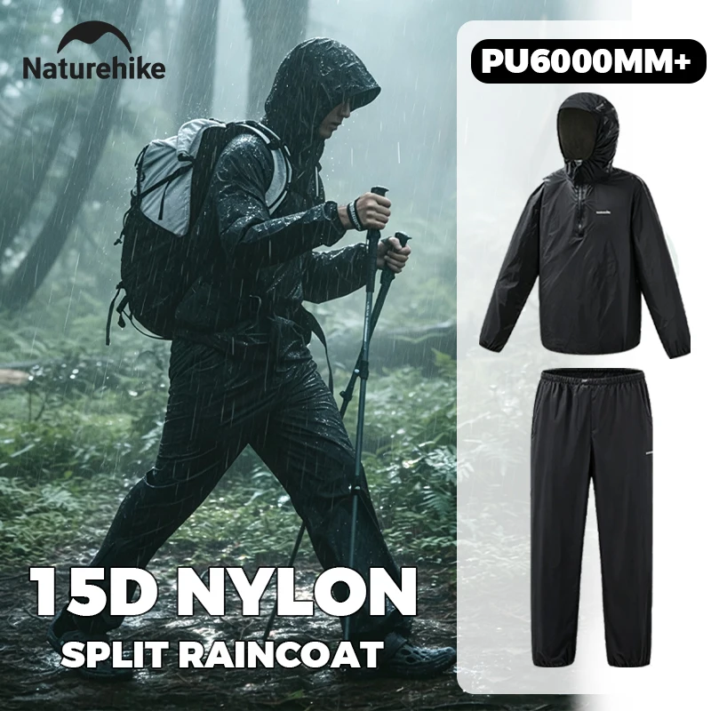 naturehike-hiking-split-raincoat-lightweight-15d-nylon-rainproof-portable-jacket-pants-fishing-cycling-motorcycle-waterproof-set