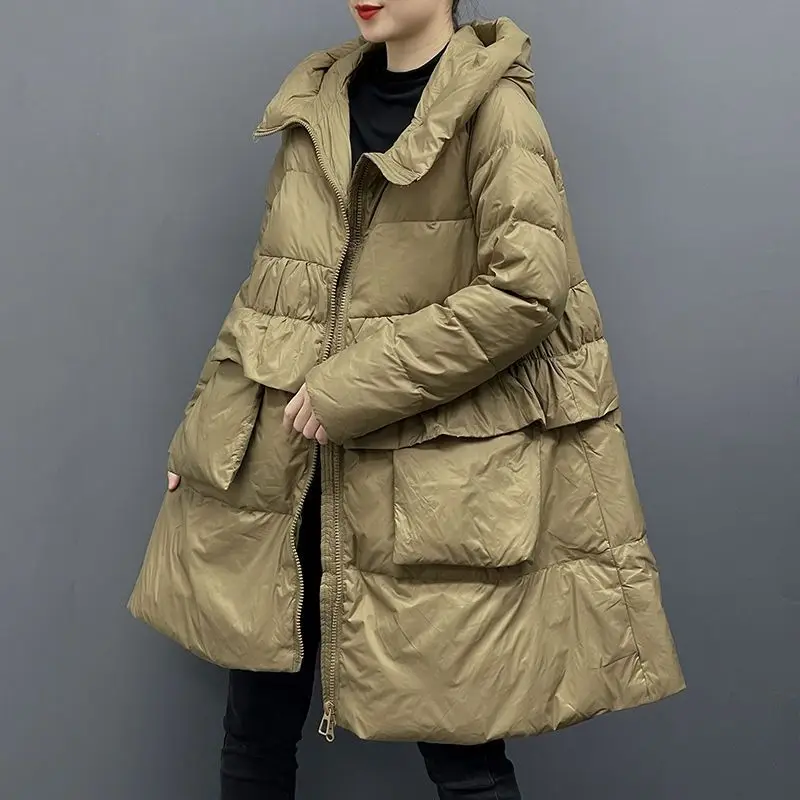 Hooded Women's Cotton-padded Clothes Winter New Warm Coat Korean Loose Wooden Ear Medium To Long Cotton Jacket Female