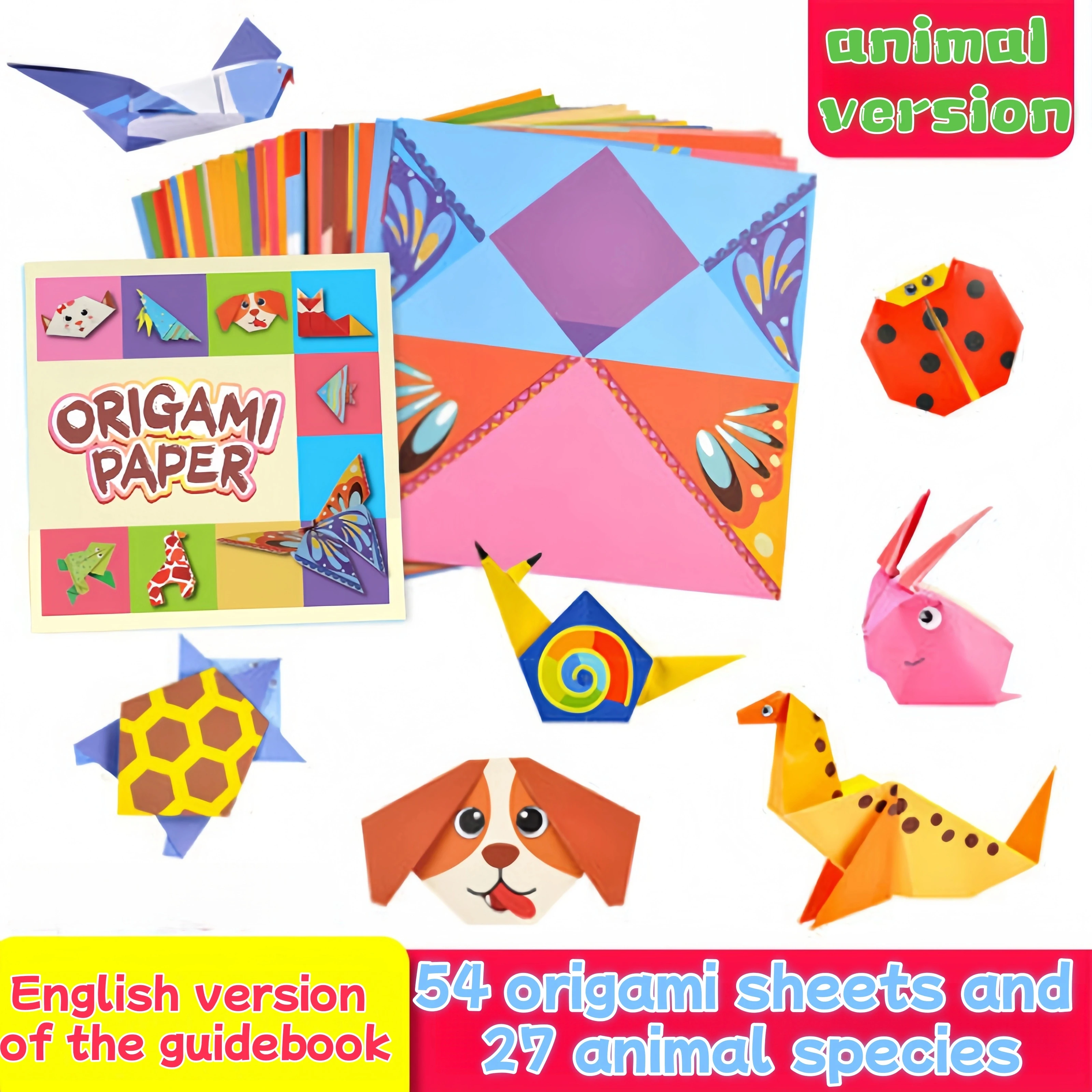 54 Sheets Cartoon Origami Kit Animals / Lifestyle Styles Handmade DIY Crafts Origami Suitable For Beginners Decor Paper Gifts