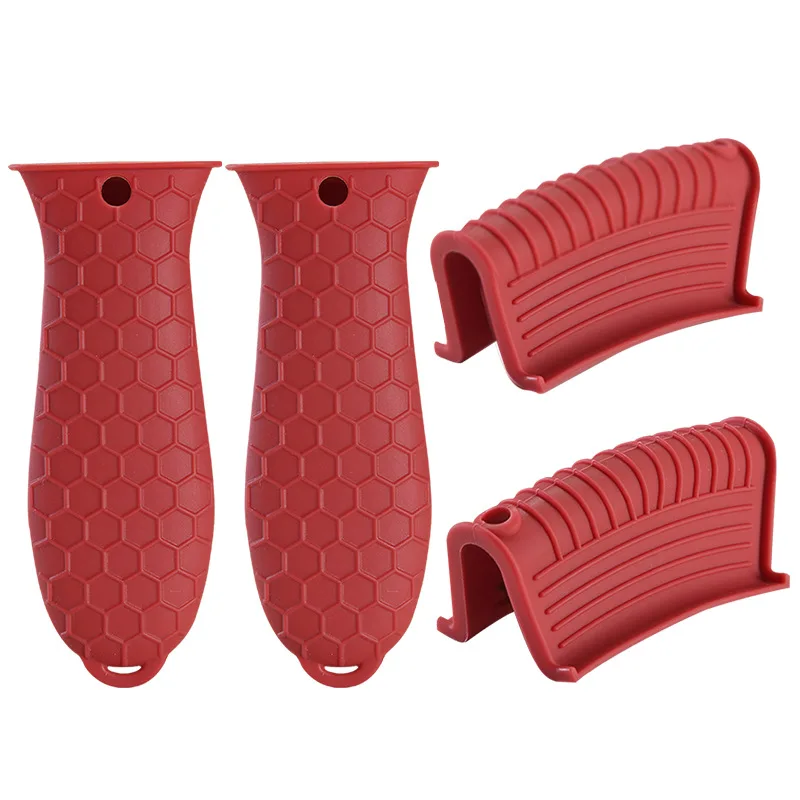 4 Pack Silicone Hot Handle Holders Cover Cast Iron Skillet Handle Cover Pot Handle Holder Sleeve Heat Resistant -Red