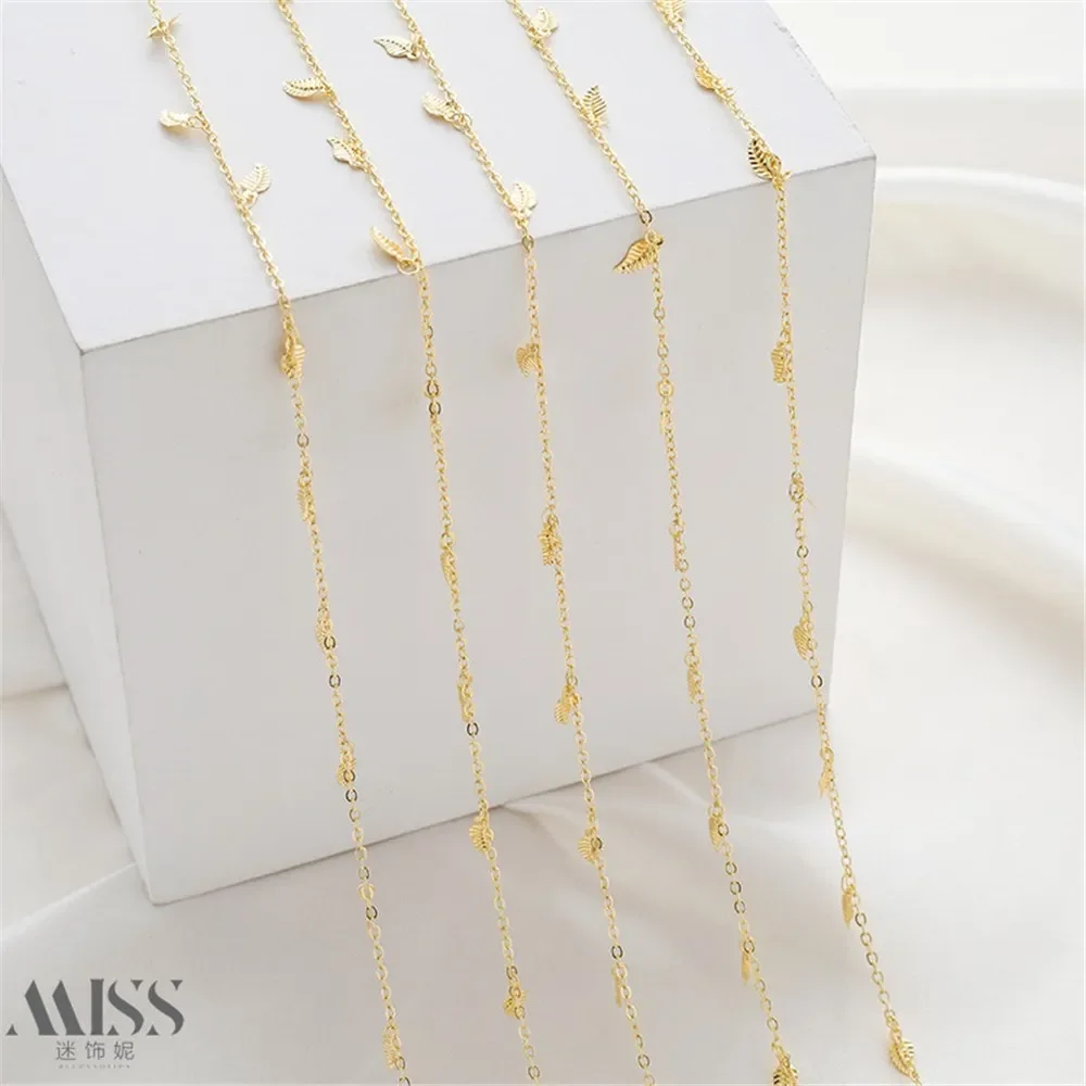 14K Bag Gold Flat O Chain Hanging Small Leaves Handmade Chain Loose Chain DIY Bracelet Necklace Jewelry Accessories Material