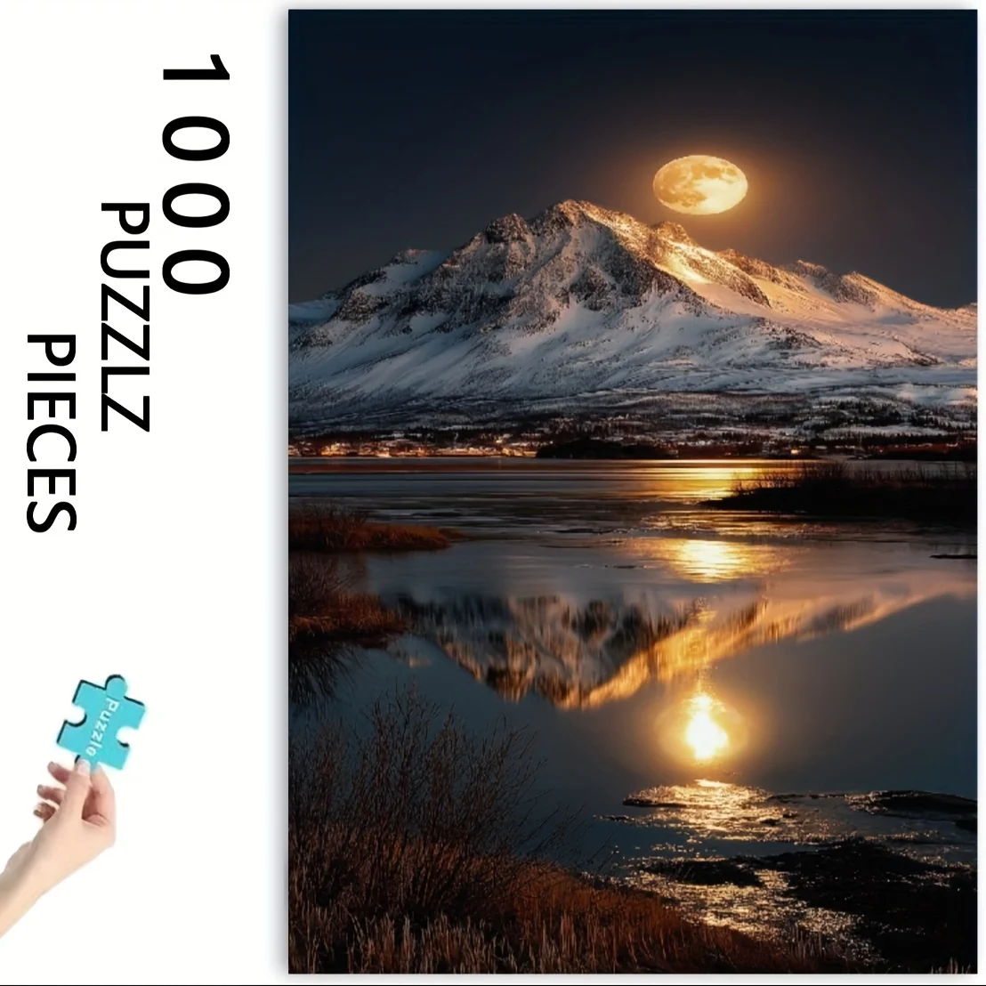 1000pcs Snowy Mountain Moon Puzzle - Thickened Cardboard, Mixed Colors, Ideal for Christmas, Halloween, Easter, Birthdays, Con