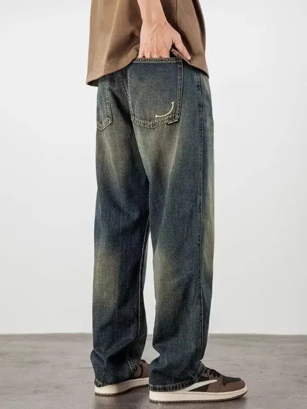 

Мужские джинсы в американском ретро-стиле, свободные прямые повседневные брюки, модные, в стиле High Street, осенняя новинка