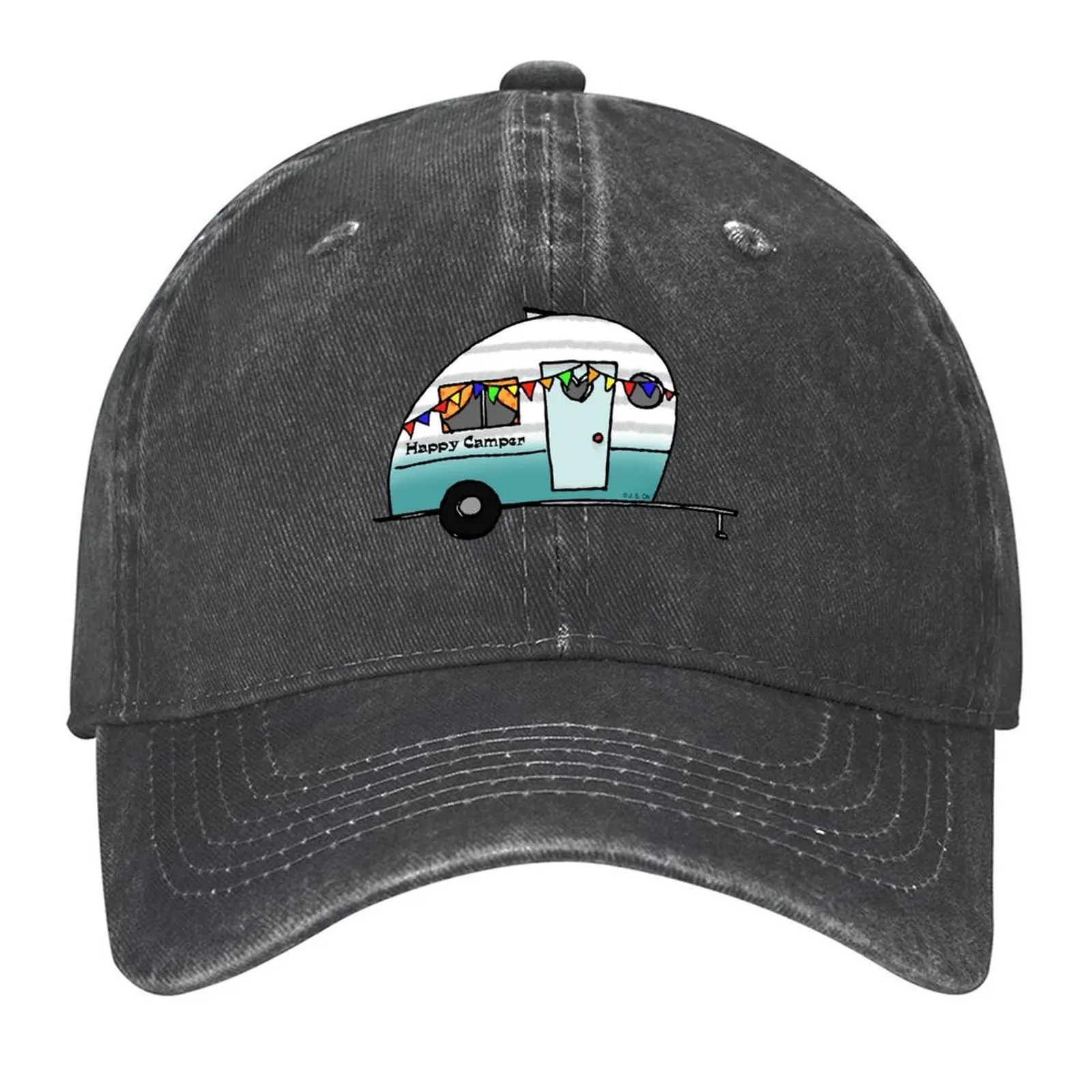 

2026 Summer Happy Camper Van Baseball Cap Fun Hats Black Hood Sun Hat For Children Women's Hats Men's