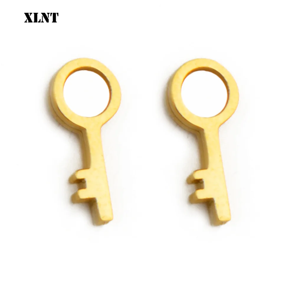 XLNT 2019 New Stainless Steel Key Stud Earrings Gold Plating Earrings for Women Girl Party Gift