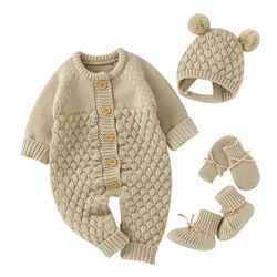 Barboteuse pour bébé, vêtements tricotés pour nouveau-né, garçons et filles, combinaisons unies, mode solide, vêtements unisexes pour tout-petits, automne hiver