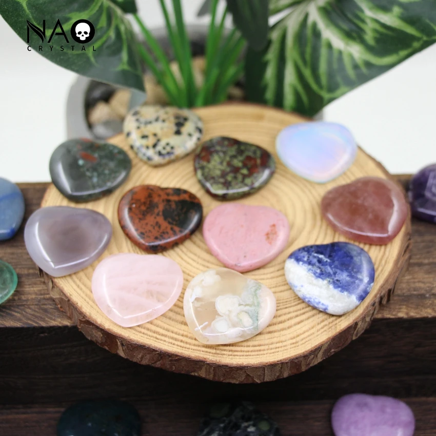 30mm Heart Worry Stone Healing Crystal Palm Energy Therapy Reiki Massage Quartz Meditation Pocket Gemstone Spiritual Thumb Flake