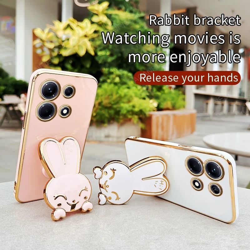 For Oneplus 8t 9 9r 10 Pro 10r 10t 11 11r 12 R 12r 1+ 10pro Plating Silicone Soft Case 1 + Ace 2 3 Long Eared Rabbit Stand Cover