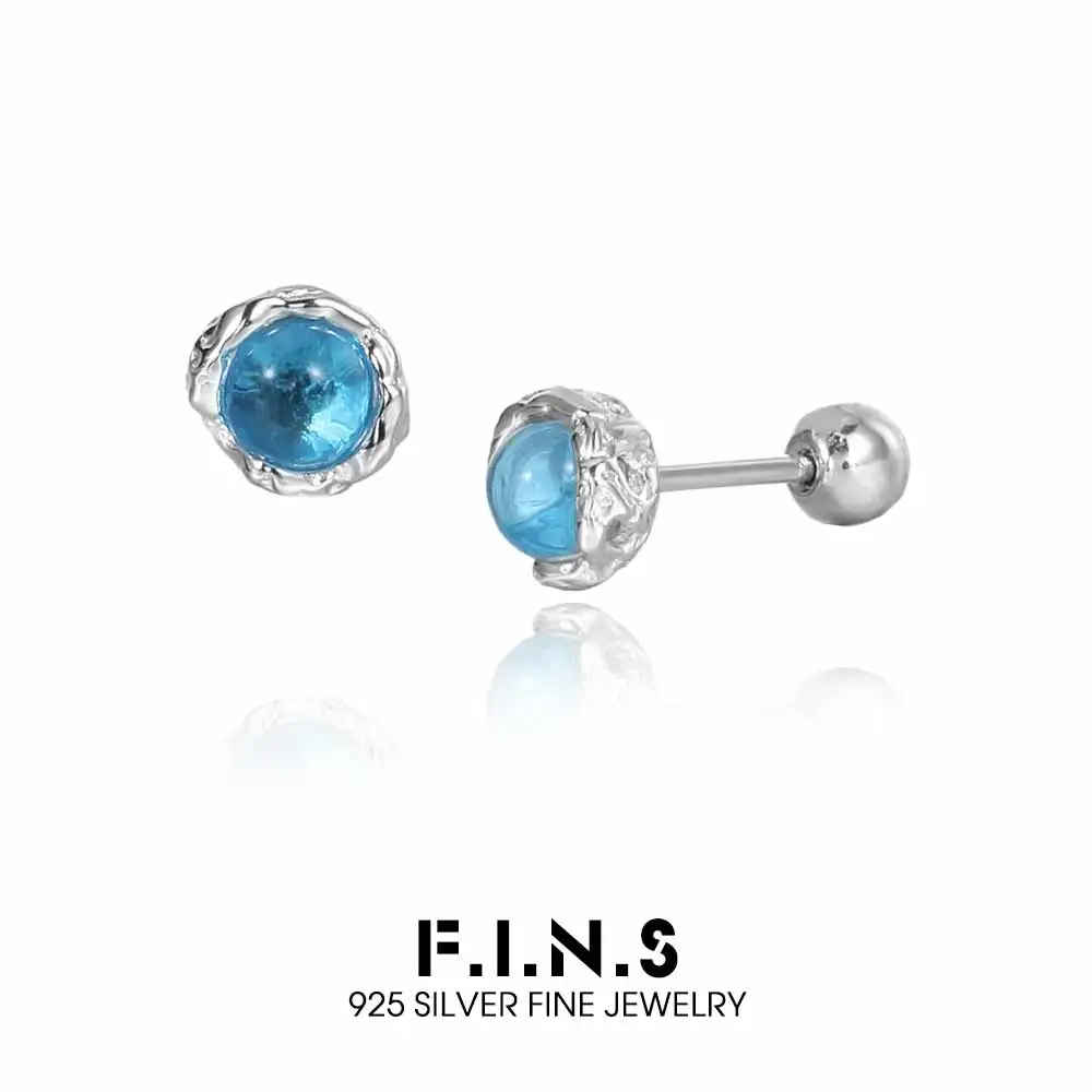 

F.I.N.S Original Round Blue Stone S925 Sterling Silver Earrings Texture Classic Geometry Piercing Ear Studs Prevent Allergy