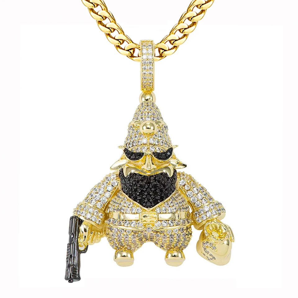 

VANAXIN Iced Out Bandit Necklace Pendant for Men Hip Hop Punk 5A+Zircon 14k Gold Plated Chain Style Robber Jewelry