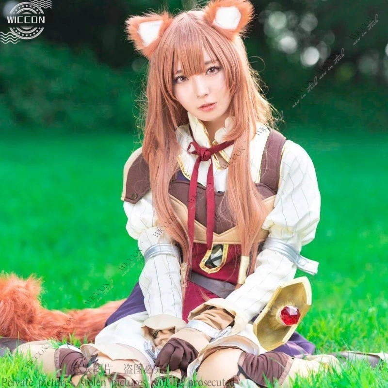 Raphtalia The Rising Anime Cos Woman of the Shield Cosplay Hero Costume Wig Earrings Raccoon Cute Girl Prop For Women Halloween