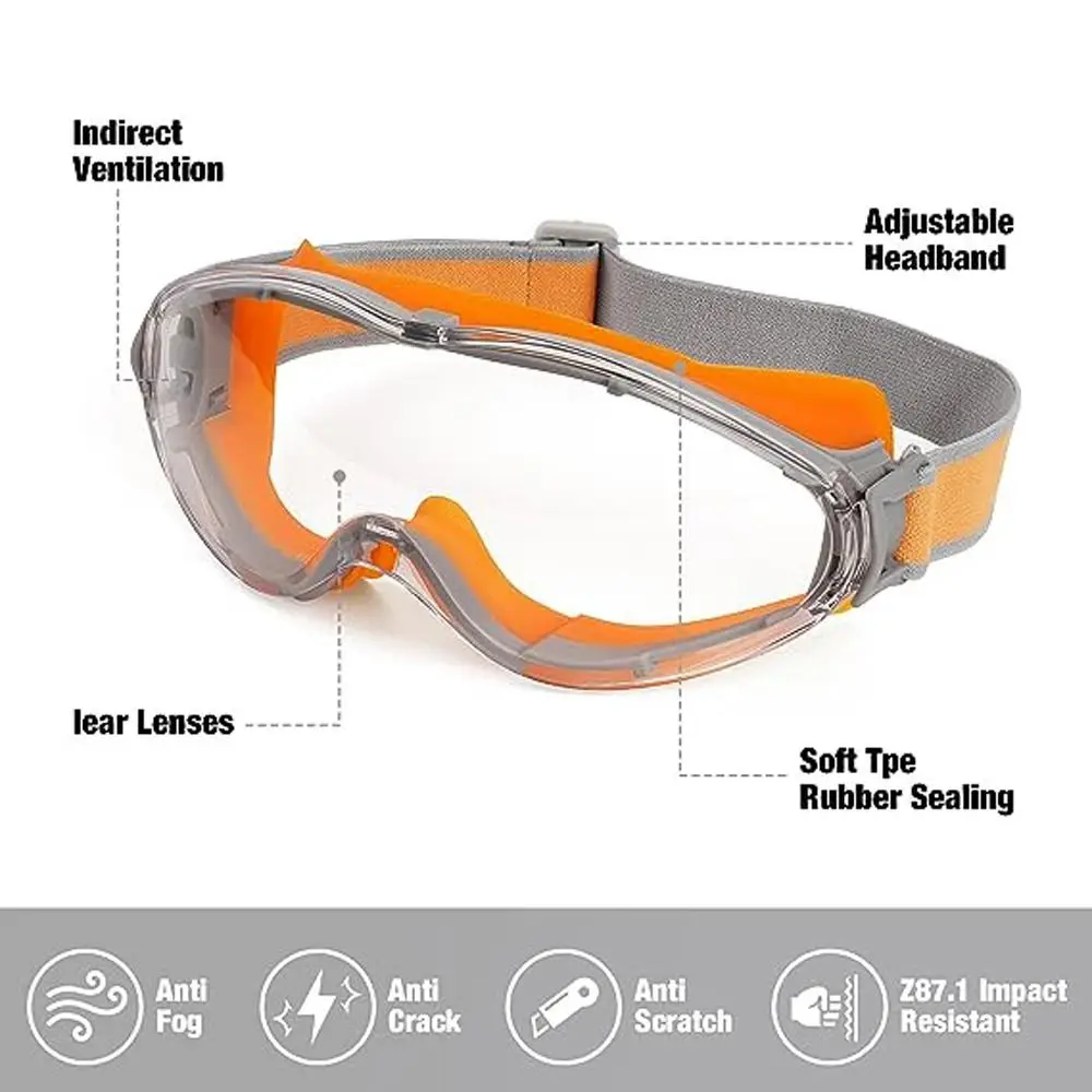 Polycarbonate Lens Work Goggles Industrial Grade Safety Goggles Anti Fog Clear Lens Lab Goggles Fit Over Glasses Eye Protection