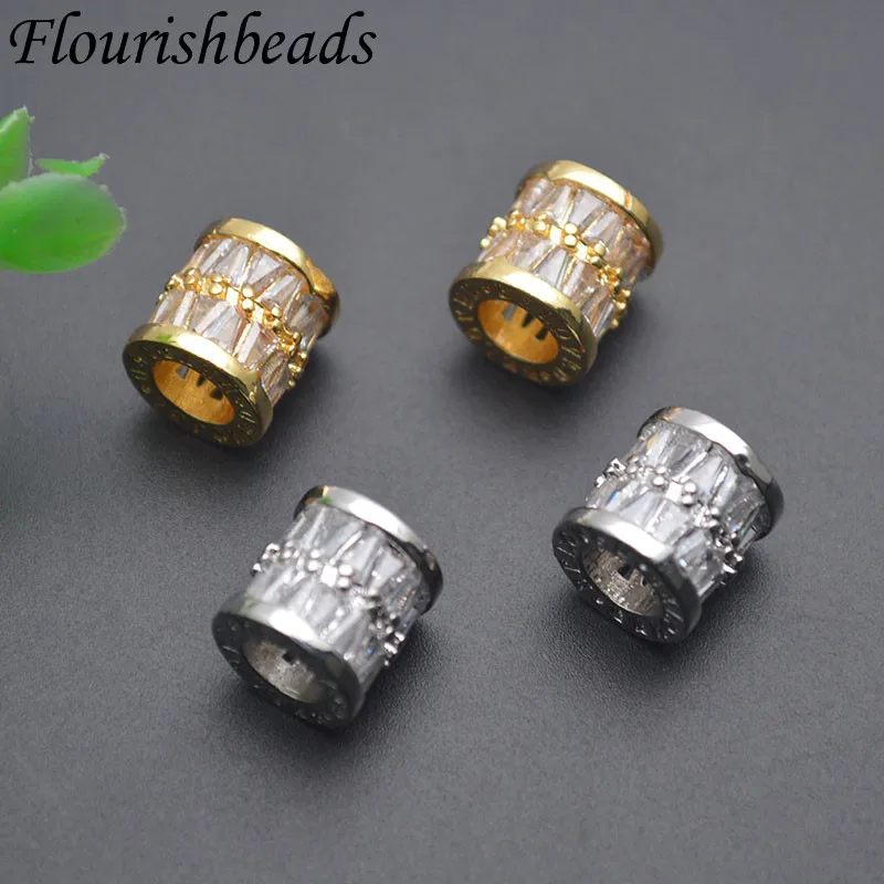 

9.5x10mm Metal Cubic Zirconia Loose Beads Cylinder Tube Charm Beads for DIY Neckalce Jewelry Making Findings 20pc/lot