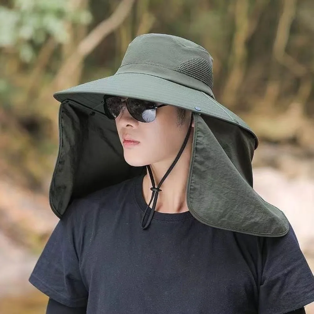 

Съемная тканевая мужская панама с широкими полями и съемной накидкой, летняя панама с ремешком, солнцезащитная панама-рыбак, пляжная шляпа