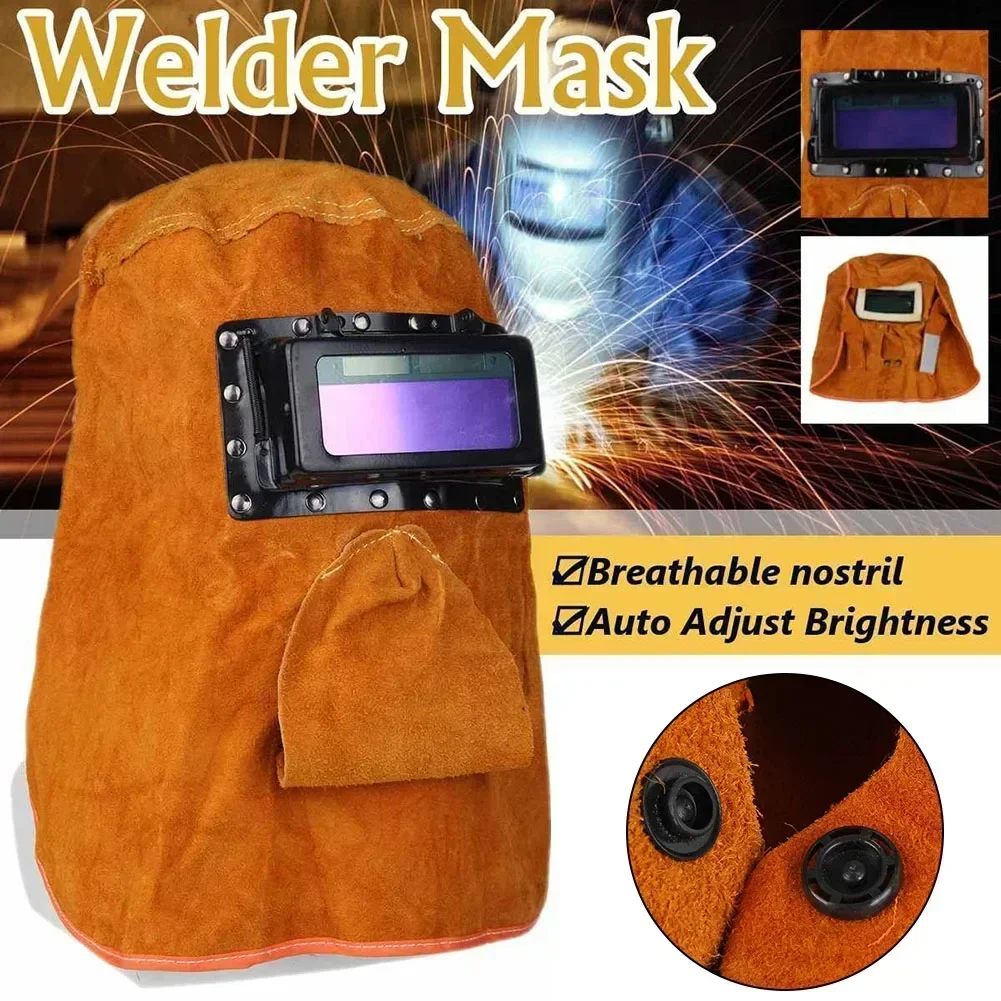 Solar Auto Dimming Filter Lens Welder Leather Cover Welding Helmet Mask Splash Proof For Eye Nose Protection Welding Accessories