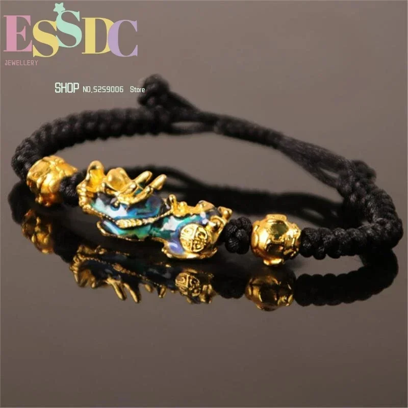 3D Vietnam Sand Gold Temperature-sensitive Color Change Pixiu Charm  Hand-knitted Men Women Lucky Rope Bracelet Dropship