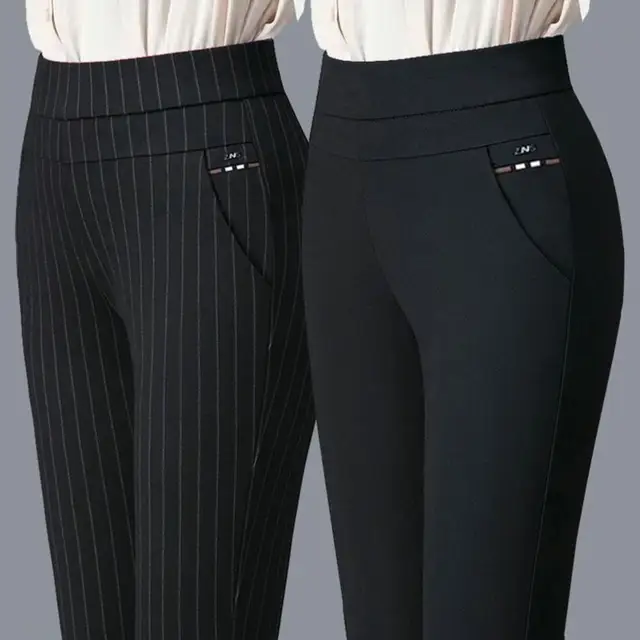 Spodnie wiosenne dla matek Wysoka talia Casual Stretch Kieszenie Jednolity kolor Dopasowany top Slim Fit Plus Size Spodnie ołówkowe Odzież damska