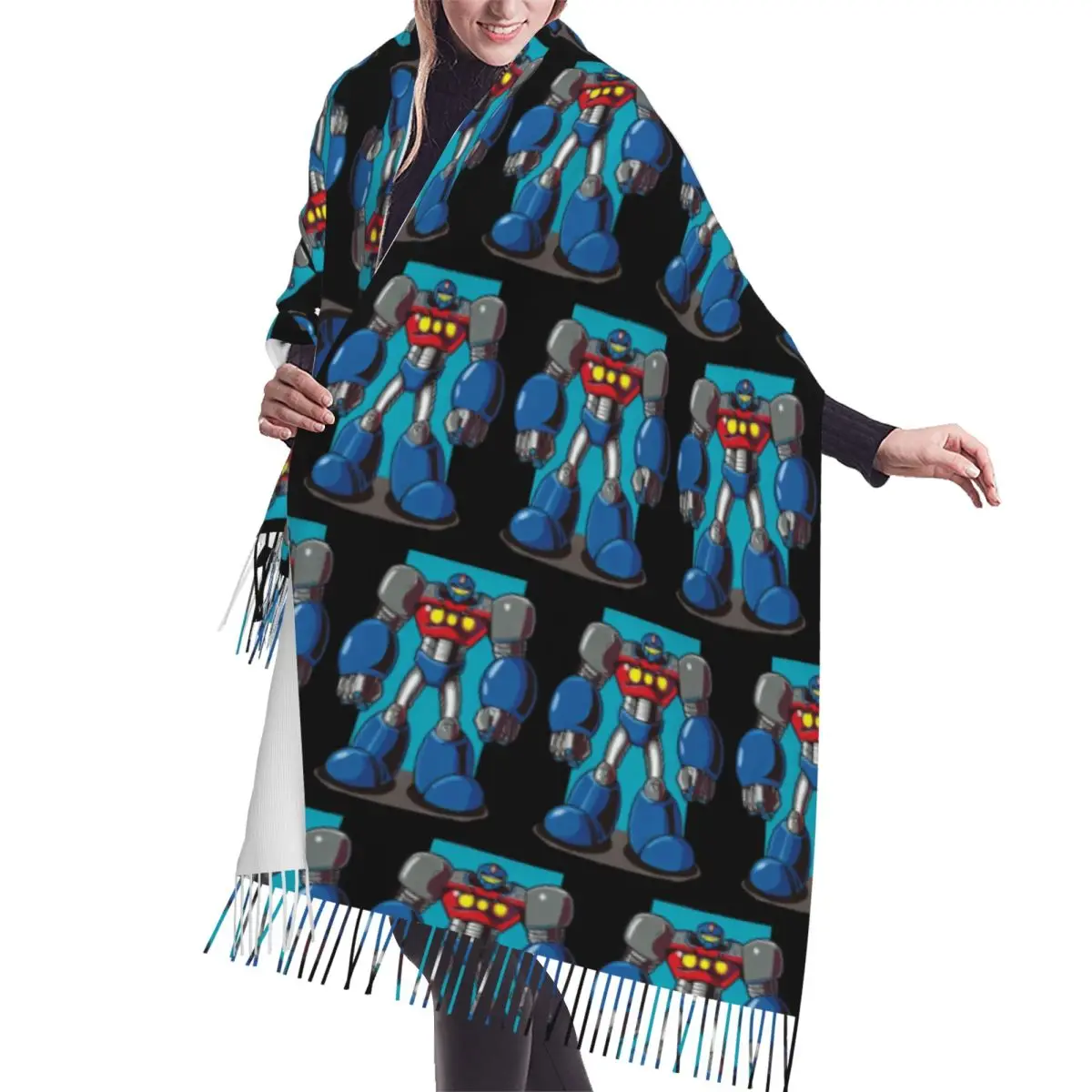 عارضة Tetsujin 28 روبوت وشاح شرابة الأوشحة النساء لينة الدافئة شالات ويلتف كبير الخريف الشتاء شال التفاف