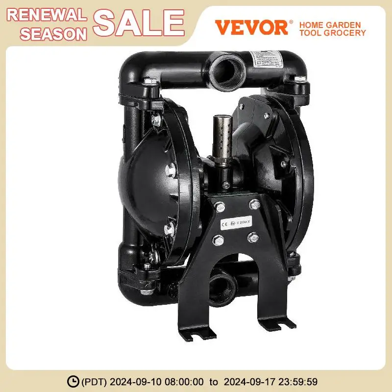 

VEVOR Air-Operated Double Diaphragm Pump 1inch Inlet Outlet Aluminum 35 GPM Max 120PSI Nitrile Diaphragm QBY4-25L-1inch-35