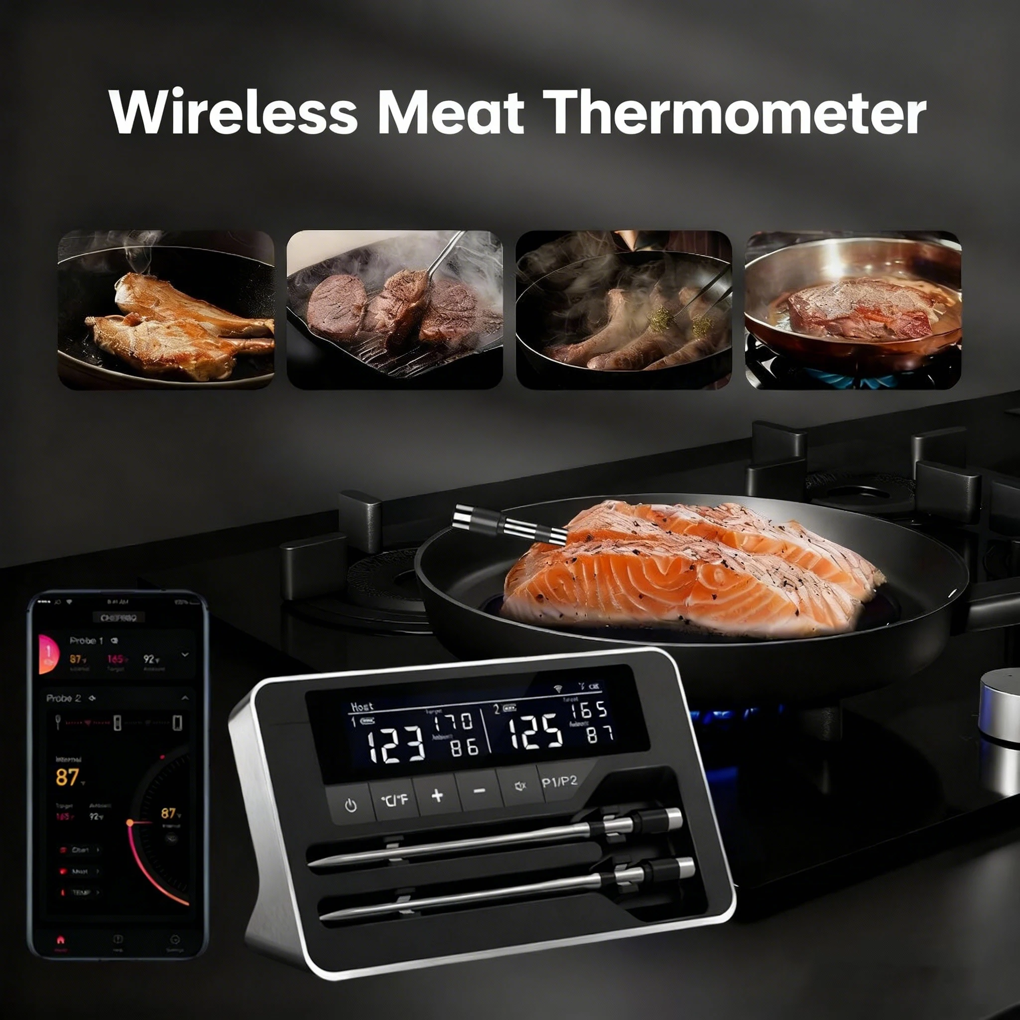 Meat Thermometer Wireless Probe Bluetooth Digital Food Thermometer Support Mobile APP With LCD Screen for Oven Smoker BBQ Grill