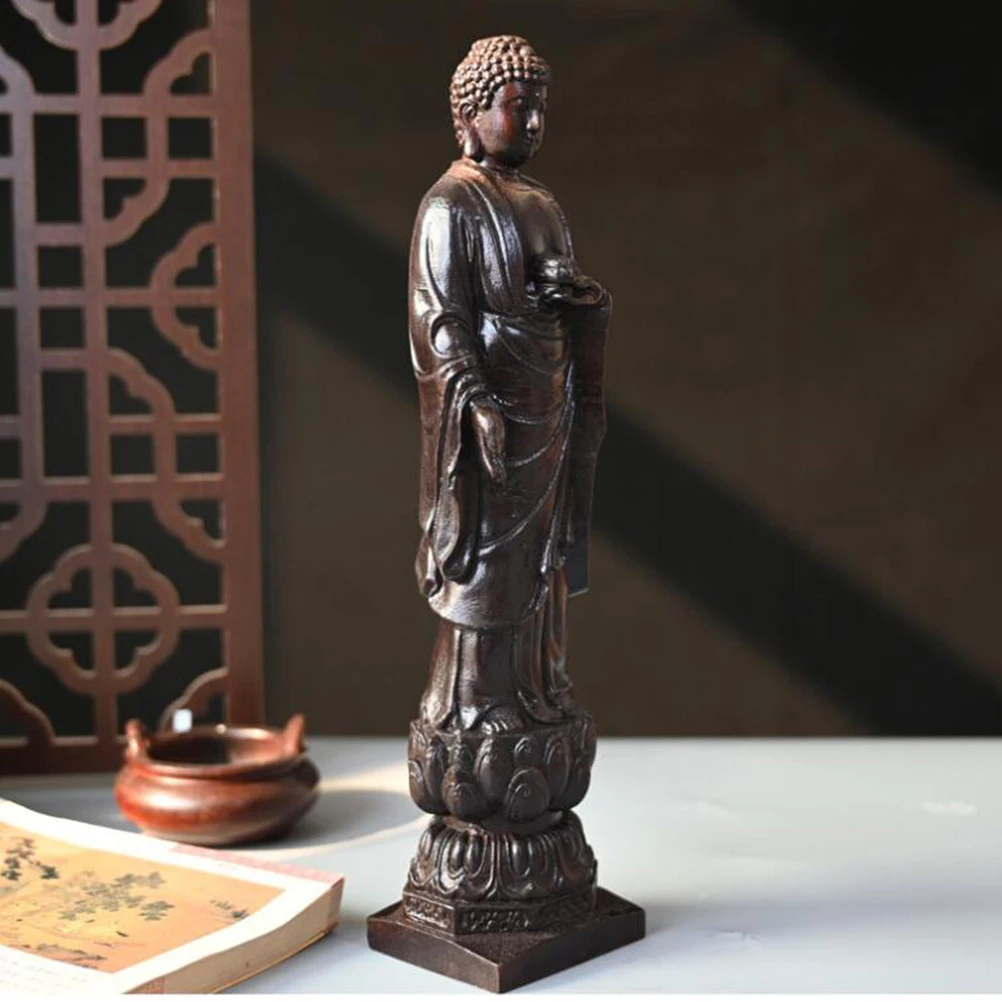 

Vintage Wooden Buddha Statue Elegant Home Sacrificing Supply Cabinet Decoration Collectible Mini Sculpture