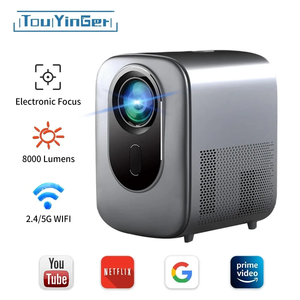 Touyinger NFX-007 1080P Full HD 8000 Lumens Smart Home Cinema Linux System Support Electronic Focus HDR10 Dual WiFi 6 Projector