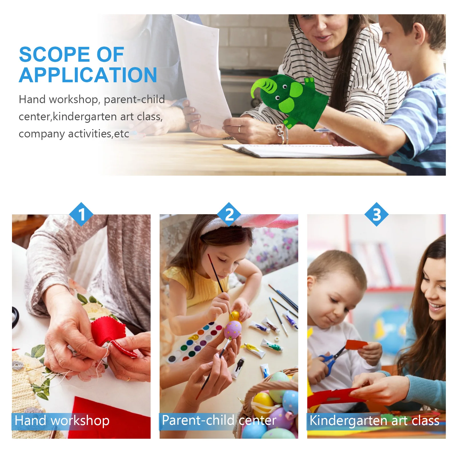 6Sets Hand Puppet DIY Material Kit Cartoon Shapes for Kids Educational Felt Craft Making Felt Hand Puppets Kit Role Play