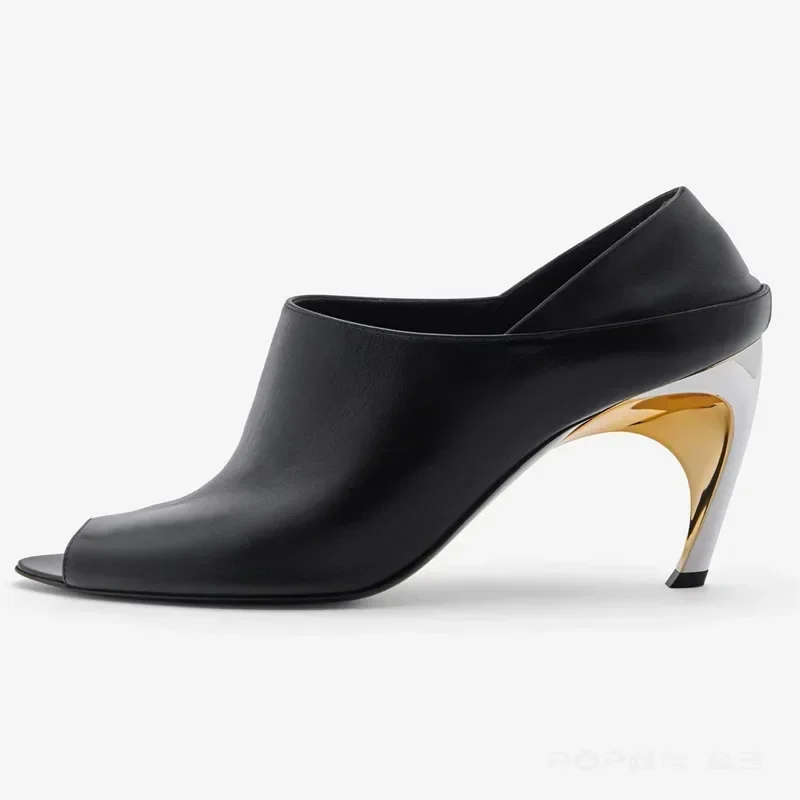 

New Round Head Fish Mouth Exposed Toe High Heels Black Single Shoes Cross-Border Women's Shoes,Simple Sandals for Women