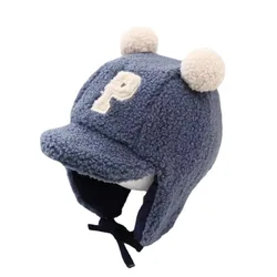 Gorros quentes de pelúcia macia com orelhas de coelho para crianças, chapéu de bebê fofo, boné monocromático para meninos e meninas, 1 a 3 anos, outono e inverno