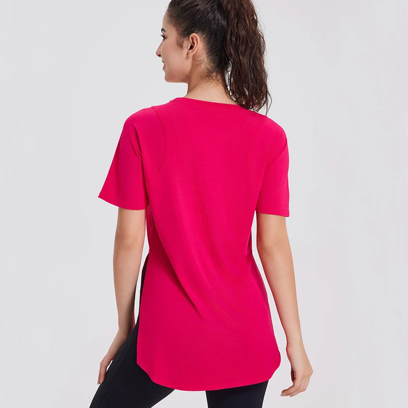 Summer Short Sleeve Yoga T-Shirt Women Rund Neck Loose Outdoor Running Top Breathable Quick Dry Gym Shirt Female Sportswear