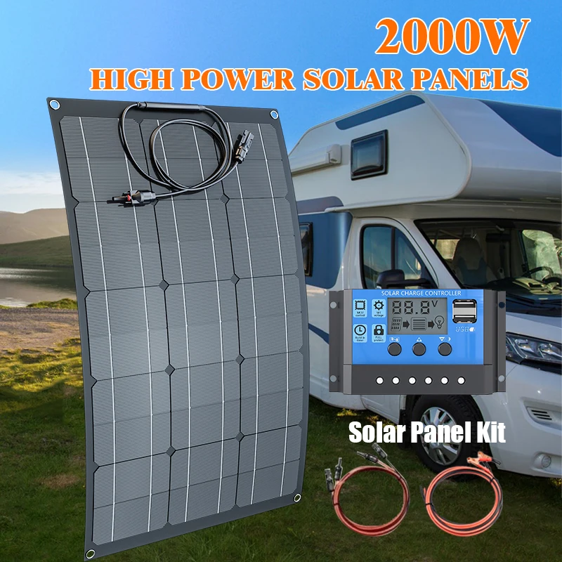 500W to 2000W Super Power Solar Panel Kit 18V 36V Battery Charger for RV Boat Car Household Camping Waterproof Efficiency