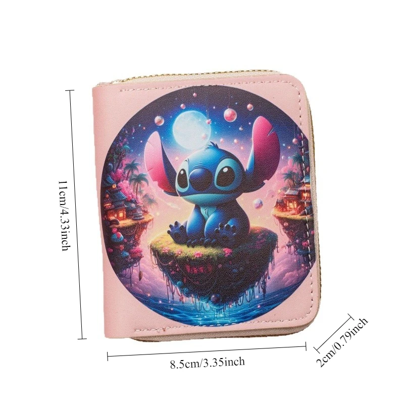 Disney Stitch Mini PU Zipper Coin Purse Wallet with Card Holder Cute Short Handbag for Women Girls Fans Daily Use Gift Idea