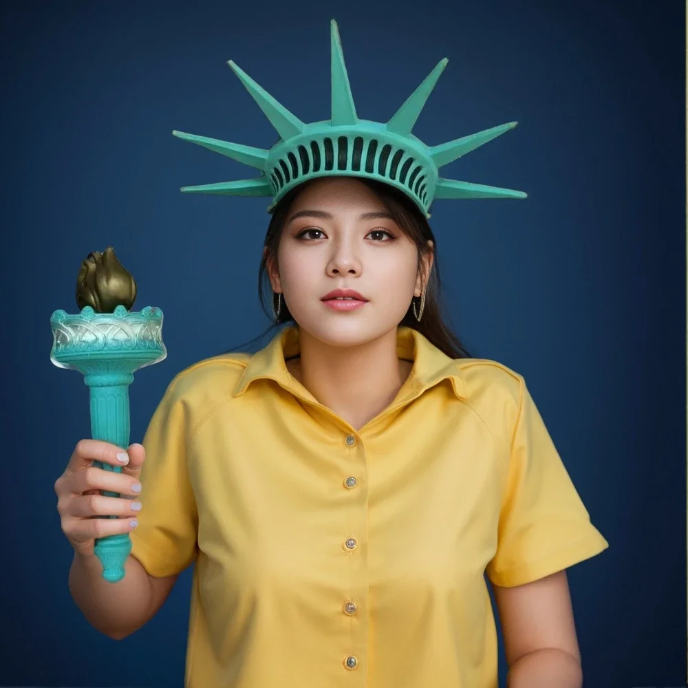 Halloween Statue of Liberty Headwear with Torch Cosplay Latex Mask Female Decorative Props Party Costumes Realistic Supplies