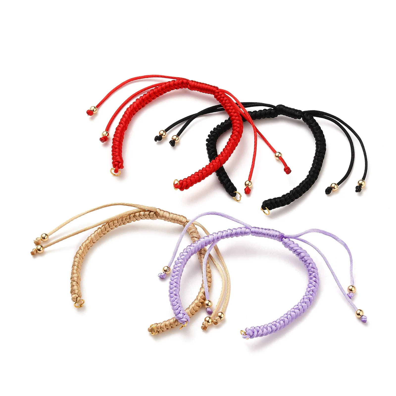 20Pcs Adjustable Braided Nylon Bracelet Making with 304 Stainless Steel Jump Rings & Round Brass Beads for Jewelry Making