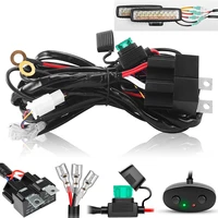 Kit de arnés de cableado de barra de luz de doble Color blanco ámbar 16AWG con relé de 12V 15A interruptor de botón de fusible de hoja en línea