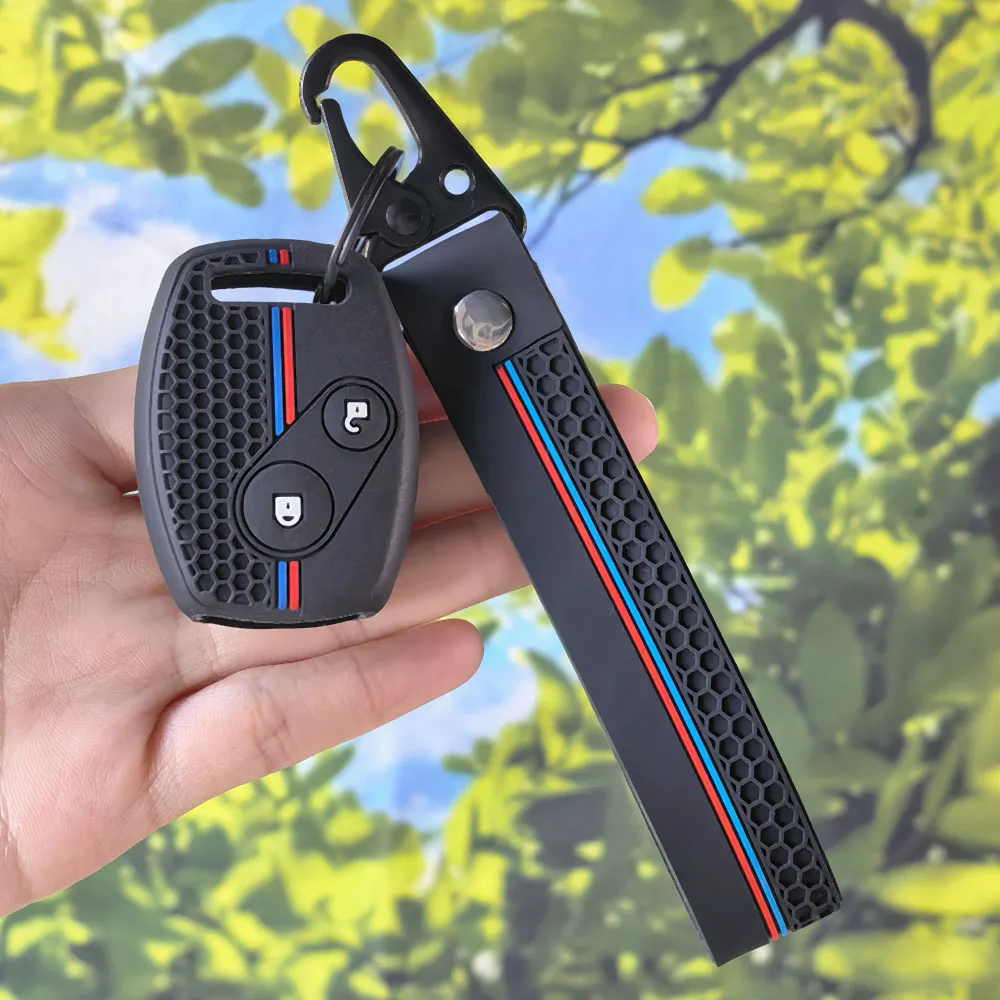2026 New Textured Silicone Remote Key Cover with Keychain for Honda Fit Civic Jazz Accord CR‑V Pilot Freed StepWGN Car Parts